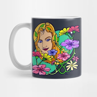 Colored Flowers and Young Woman Mug